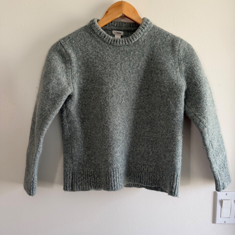 LL Bean 100% Lambswool Crewneck Sweater Heather Grey Size M 517929 Gorpcore
